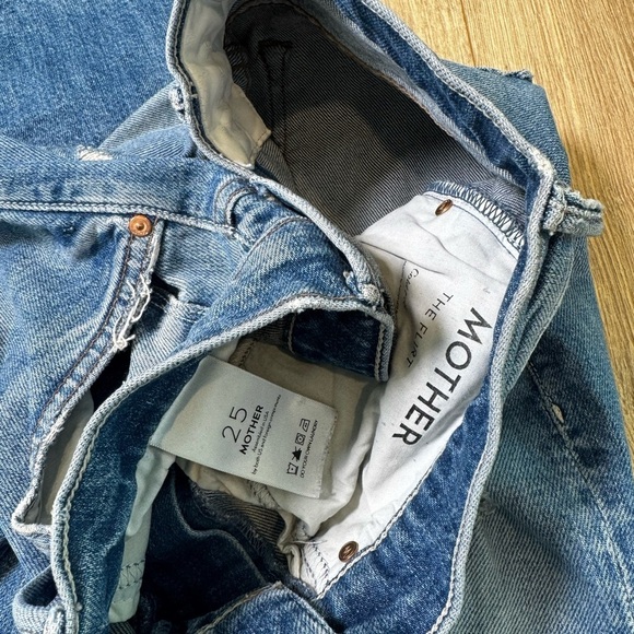 MOTHER Women's Distressed Straight Leg Jeans - Blue - Picture 3 of 4
